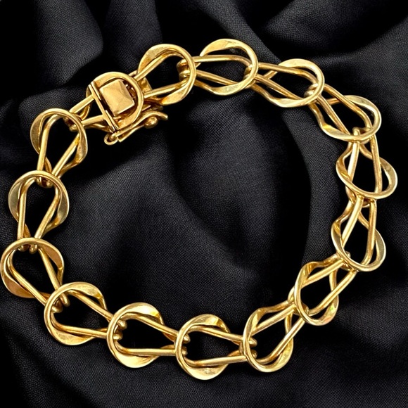 Vintage Jewelry - GORGEOUS Vintage Designer 14K Yellow Gold 6.75” Unique Link WIDE 11mm BRACELET!